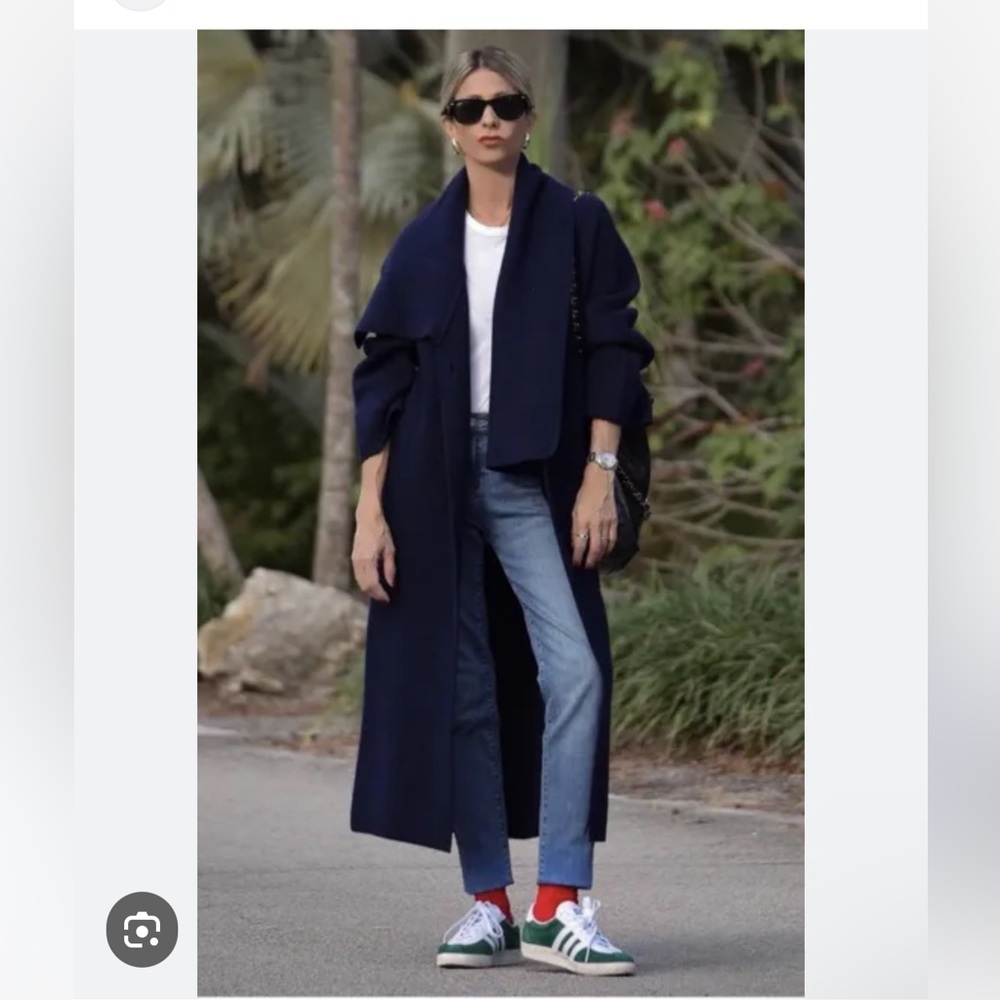 ZARA NAVY BLUE 100% WOOL ASYMMETRICAL LAPEL COAT